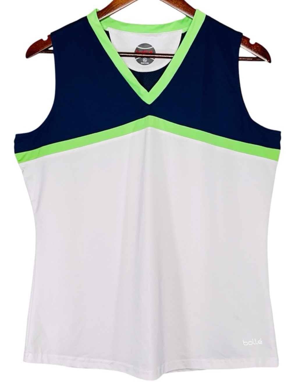Bolle' White and Navy Green Activewear Tank Top V-Neck Tennis Golf Women Size XL